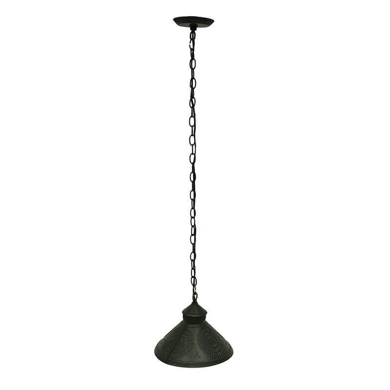 12 Inch Kettle Black Punched Tin Pendant Light Rustic Farmhouse Shade Decor image number 2