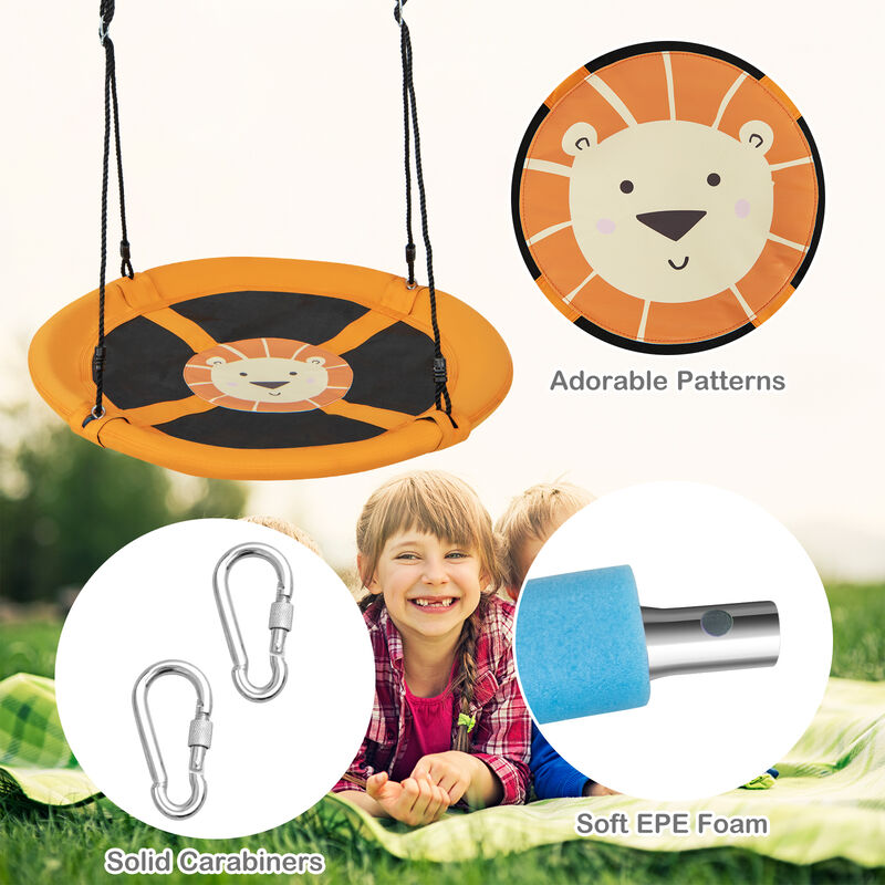 Round Saucer Tree Swing with Adjustable Ropes and Carabiners for Kids & Adults