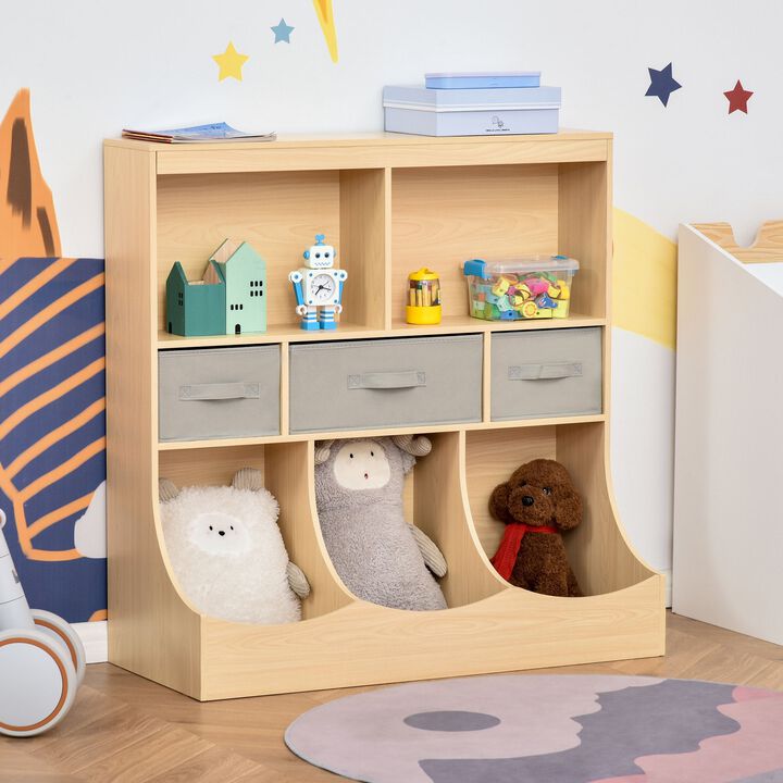Toy Chest Kids Cabinet Freestanding Storage Organizer Children Bookcase Display Shelf Wardrobe for Toys Books Bedroom with Drawers, Natural