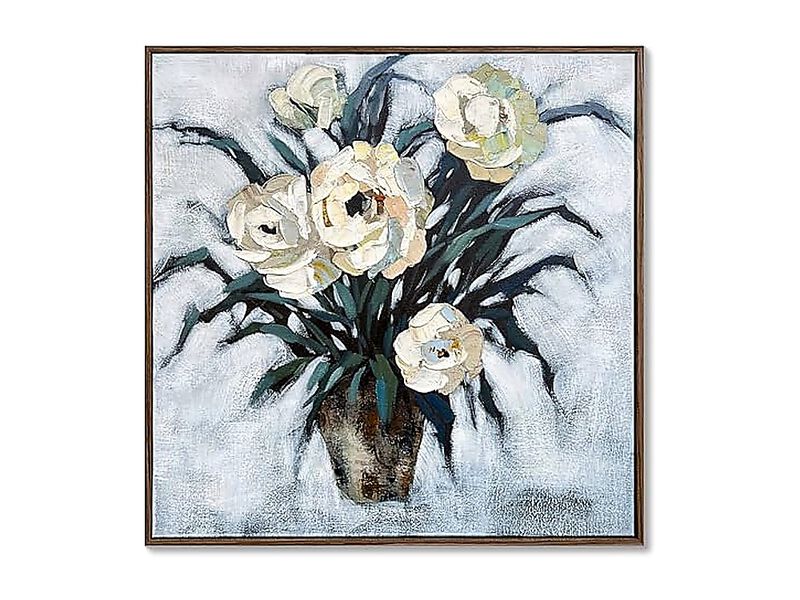 32 X 32 Inch Textured Hand Painted White Floral Oil Large Wood Framed Canvas Art image number 0