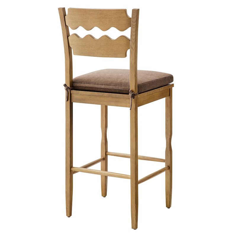 Jax Oak Wood Bar Stool With Wavy Razor Back and Cushion image number 4