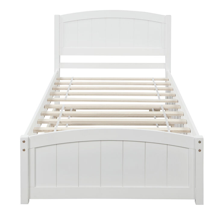 Whisen Modern Design Twin Size Platform Bed with Trundle - White