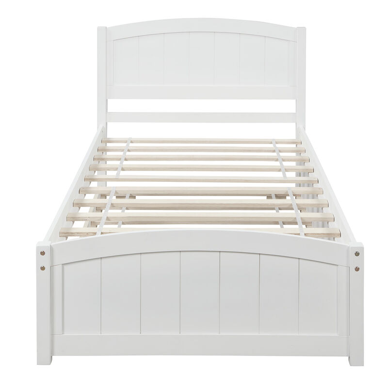 Whisen Modern Design Twin Size Platform Bed with Trundle - White