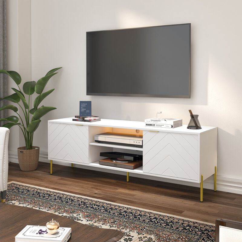 Unique Herringbone Design Multifunctional TV Stand With LED Light