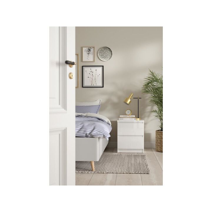 Tvilum 2 Drawer Nightstand White High Gloss
