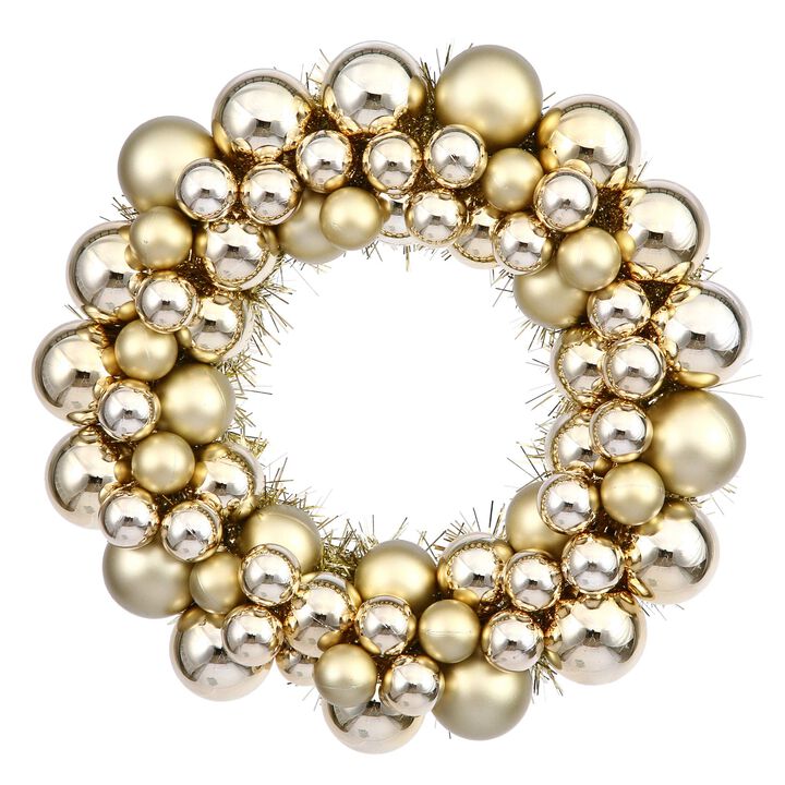 Vickerman 22" Diameter Gold Shiny and Matte Ball Christmas Wreath with Ornaments - Seasonal Holiday Decoration - Vibrant Christmas Decoration - Wire Frame