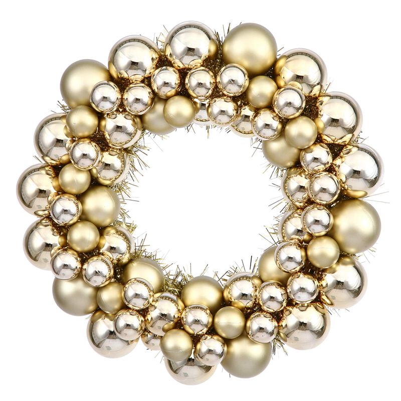 Vickerman 22" Diameter Gold Shiny and Matte Ball Christmas Wreath with Ornaments - Seasonal Holiday Decoration - Vibrant Christmas Decoration - Wire Frame image number 0