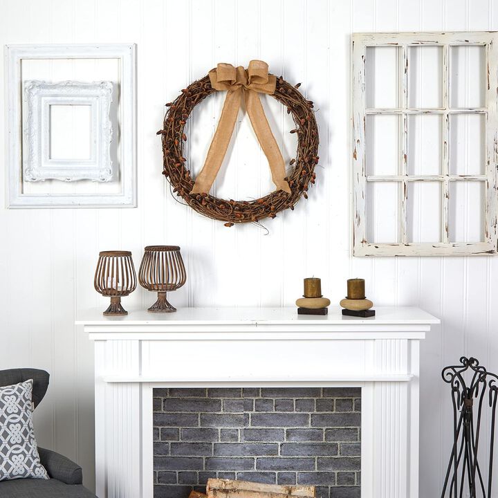 Hivvago 30" Fall Acorn and Decorative Bow Autumn Wreath