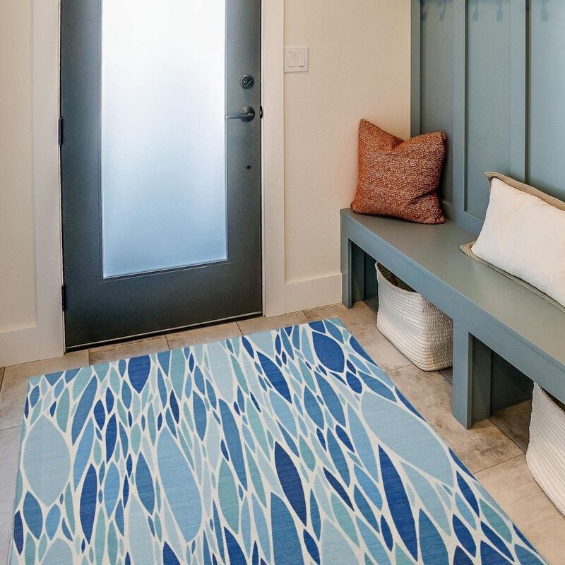 Linon Outdoor Washable Pompano Blue & Ivory, Rug image number 6