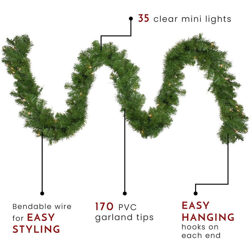 9' x 10" Pre-Lit Windsor Pine Artificial Christmas Garland - Clear Lights image number 3
