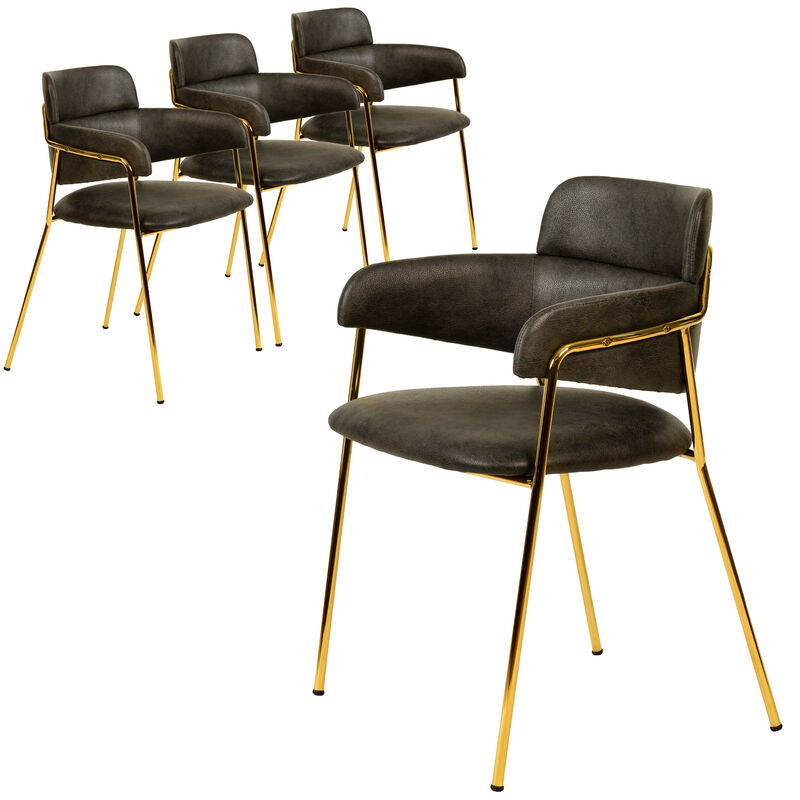 Axis Upholstered Dining Chairs Curved Open-Back & Gold Legs Set of 4 in