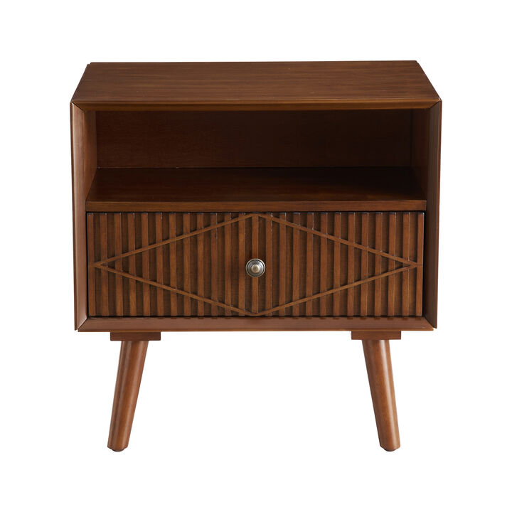 Gespma Carved Geometric Drawer Front Nightstand