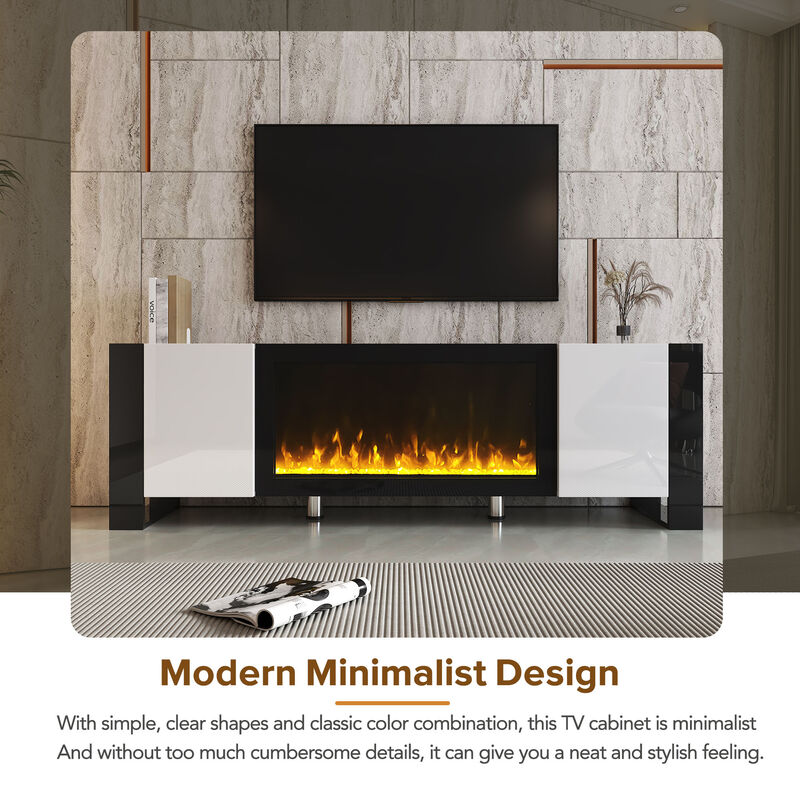 Merax Modern TV Stand with Non-heating Electric Fireplace