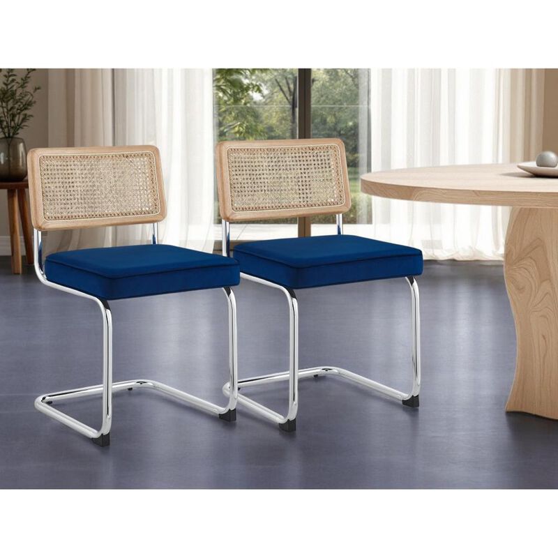 Hivvago Set of Two Navy Blue and Silver Upholstered Velvet Dining Side Chairs