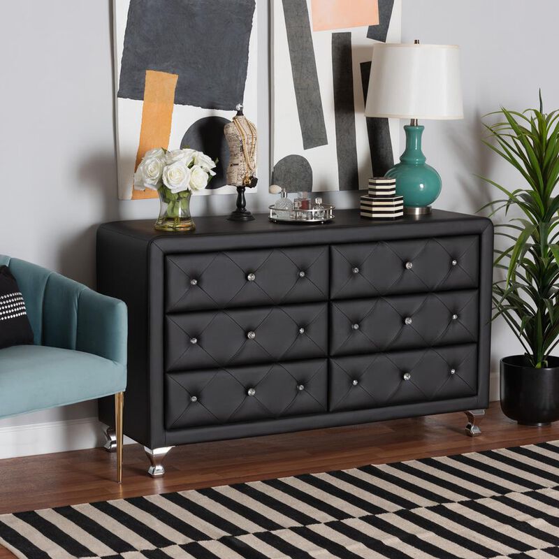 Baxton Studio Luminescence Black Faux Leather Upholstered Dresser