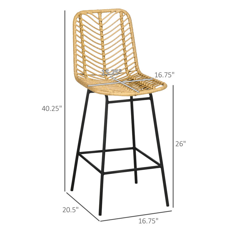 Hivvago Wicker Counter Stools Set of 4 with Steel Legs image number 2