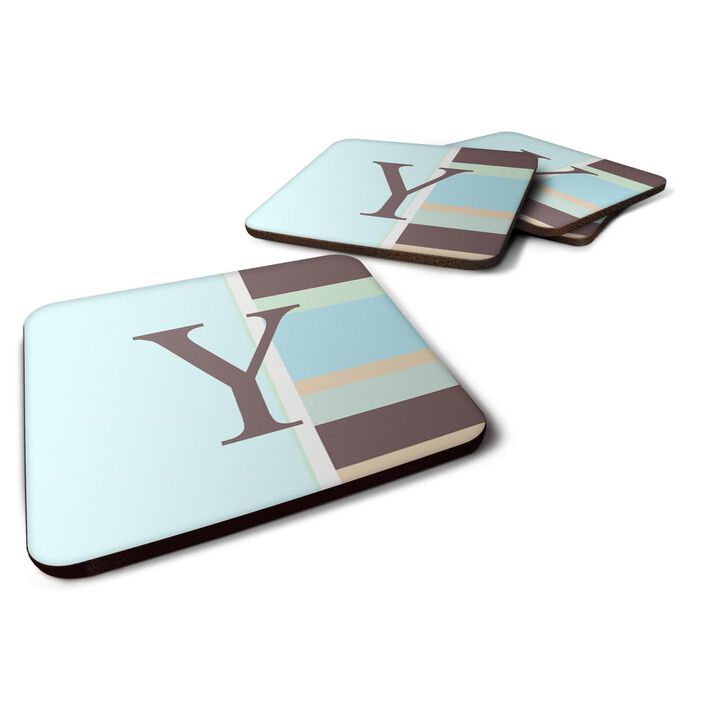 Caroline's Treasures CJ1003-YFC Monogram-Blue Stripes Foam Coasters (Set of 4), Initial Letter Y, 3.5 H x 3.5 W, Multicolor