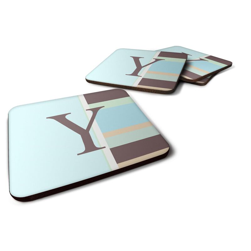 Caroline's Treasures CJ1003-YFC Monogram-Blue Stripes Foam Coasters (Set of 4), Initial Letter Y, 3.5 H x 3.5 W, Multicolor