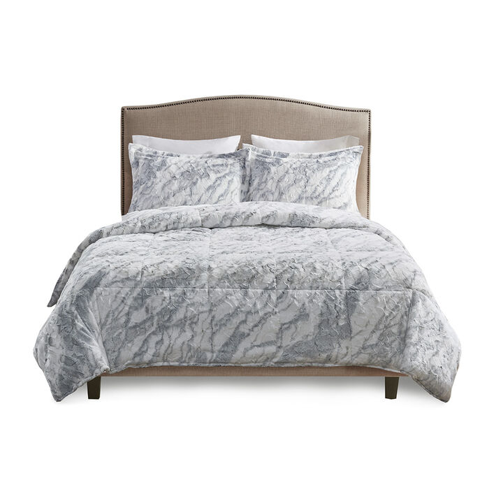 Gracie Mills Katheryn Abstract Marble Faux Fur Comforter Set