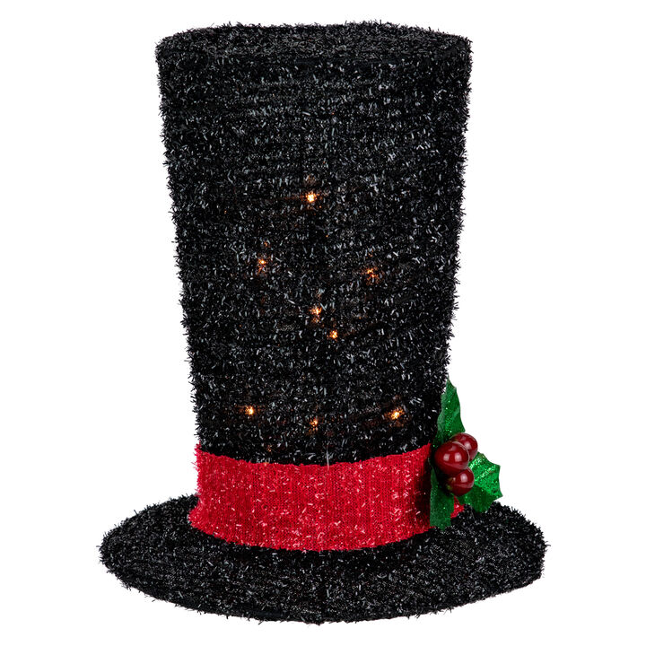 9.25" Lighted Black Tinsel Top Hat Christmas Tree Topper  Clear Lights