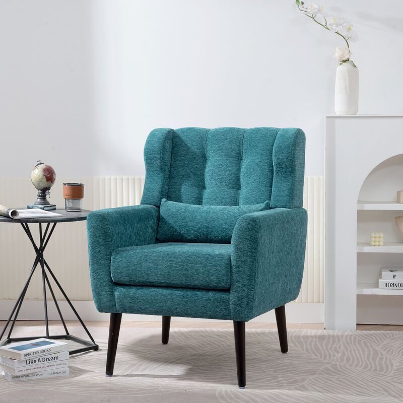 Mondawe Modern Accent Chair, Chenille Upholstered Armchair Comfy Padded Lounge with Pillow