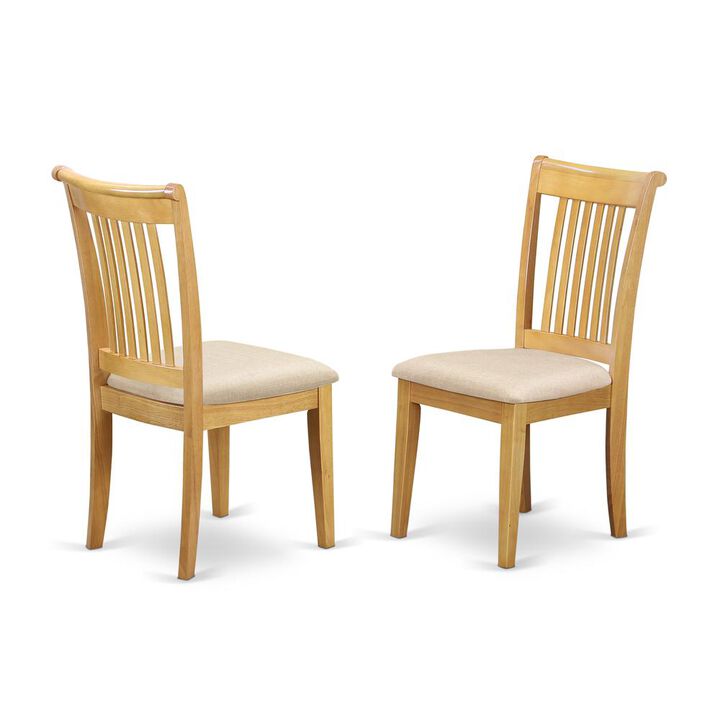 East West Furniture DMPO5-OAK-C 5 Piece Dining Table Set - Oak Wood Table and 4 Oak Linen Fabric Kitchen & Dining Room Chairs with Slatted Back - Oak Finish