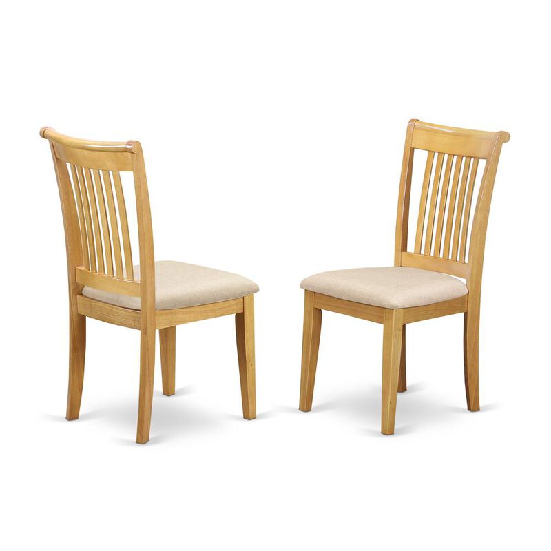 East West Furniture DMPO5-OAK-C 5 Piece Dining Table Set - Oak Wood Table and 4 Oak Linen Fabric Kitchen & Dining Room Chairs with Slatted Back - Oak Finish