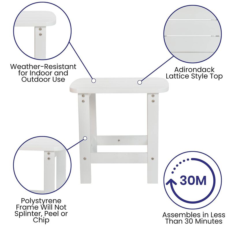 Flash Furniture Winston Set of 2 Rocking Chairs with Side Table - White Poly Resin - Weather Resistant image number 3