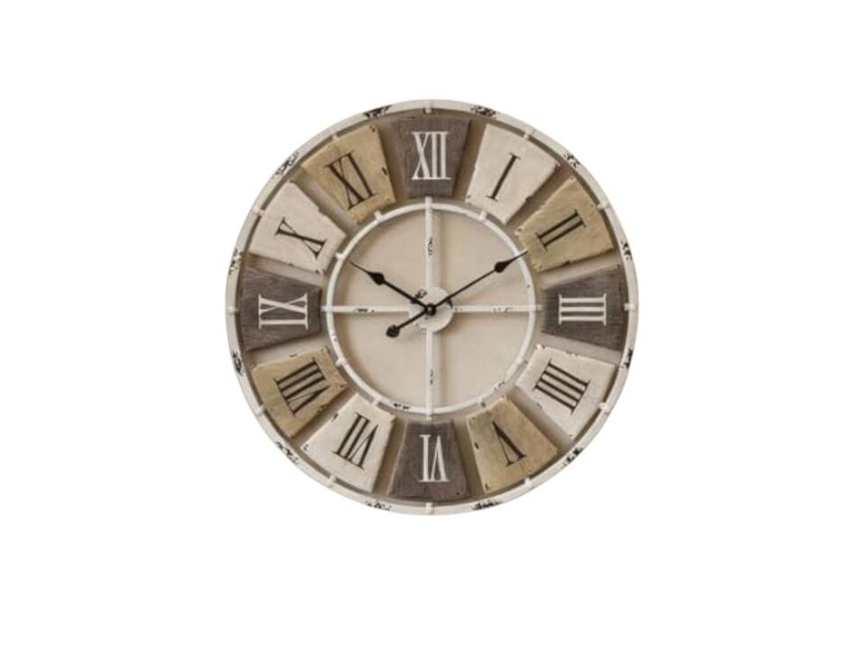 Distressed Metal Wall Clock 32 Inch Industrial Vintage Roman Numerals Weathered