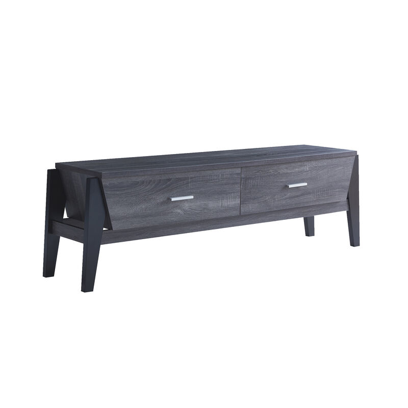 Distressed Grey & Black Ample Top Base TV Stand with 2 Drawers