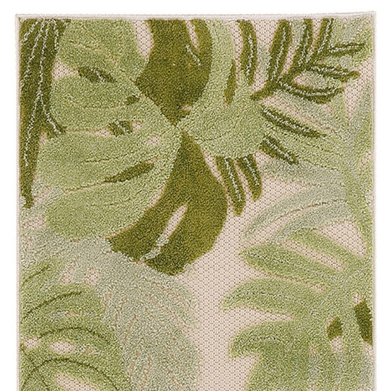 HomeRoots 8' Ivory And Green Palm Leaf Indoor Outdoor Runner Rug image number 3