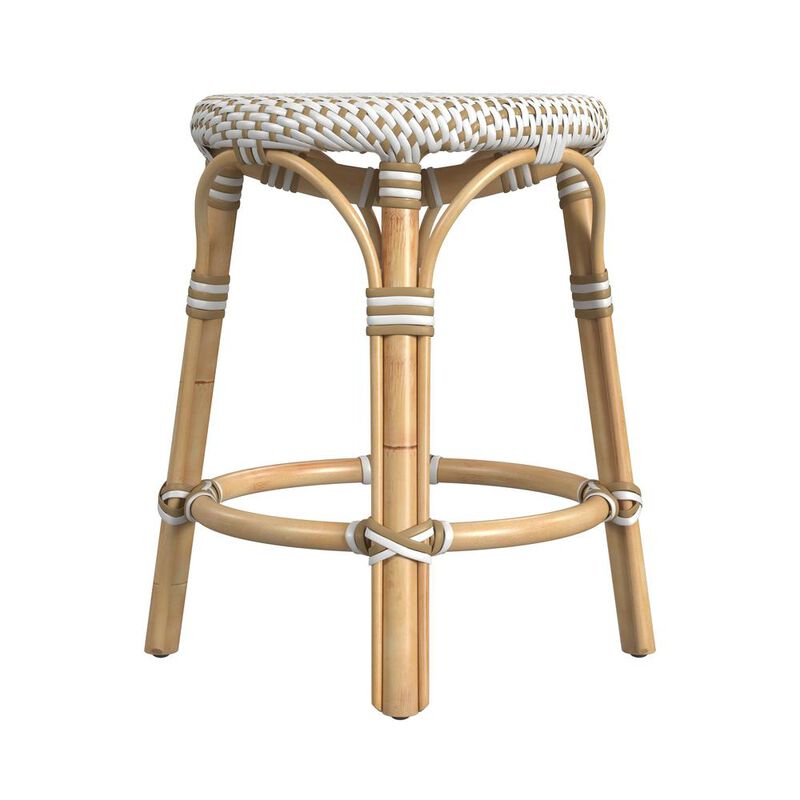 Butler Specialty Tobias Rattan Round 18 Stool, White And Tan Dot