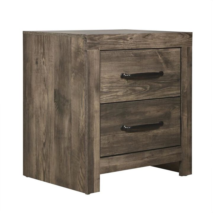 Elegant 2 Drawer Wooden Nightstand &ndash; Greige Wood Nightstand for Bedroom Use