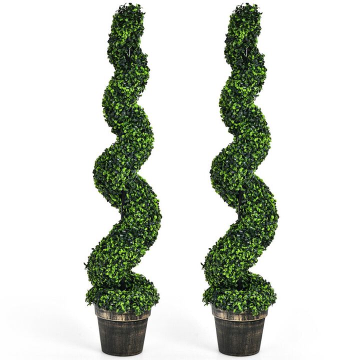 2 Pack 4 Feet Artificial Spiral Boxwood Topiary Indoor Outdoor Decor