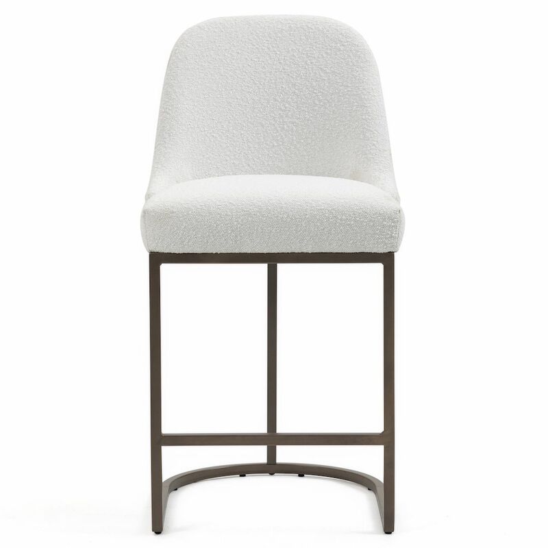 Glamour Home Set of 2 Ayane White Boucle Fabric Counter Stool with Iron Legs
