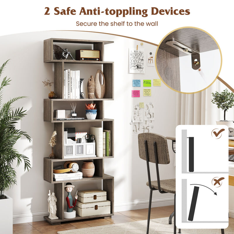 Geometric 6 Tier Bookshelf with 2 Anti Tipping Kits for Home Office Organization image number 5