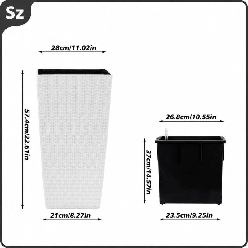 WOW PIONEER Modern Faux Rattan Large Square Indoor/Outdoor Planters with Auto Watering System for Home Garden Patio Yard (2 Pack) image number 1