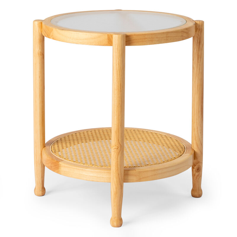 Small Round Rattan End Table with Glass Top for Living Room and Patio image number 2