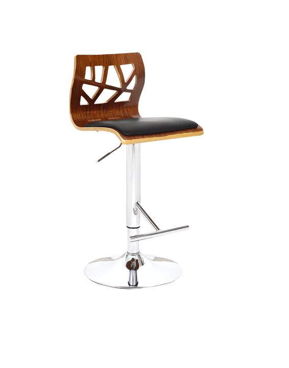 HomeRoots Black Brown And Silver Faux Leather And Metal Low Back Adjustable Height Bar Chair