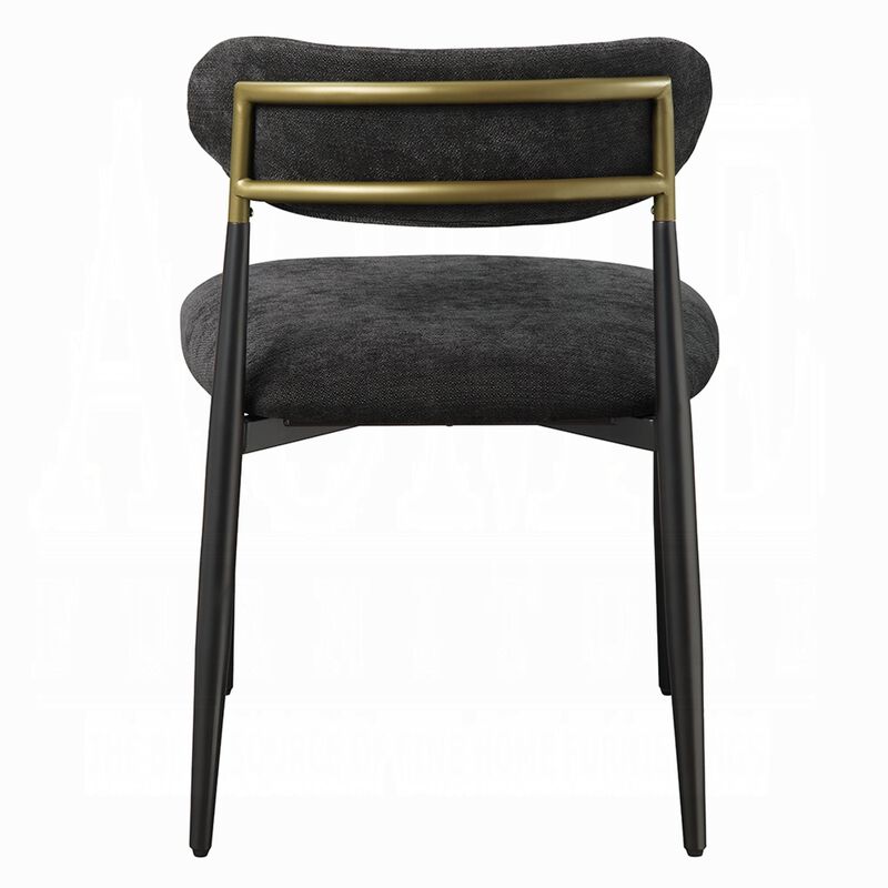 Vonn Side Dining Chair Set of 2, Black Chenille, Curved, Metal Legs - Benzara