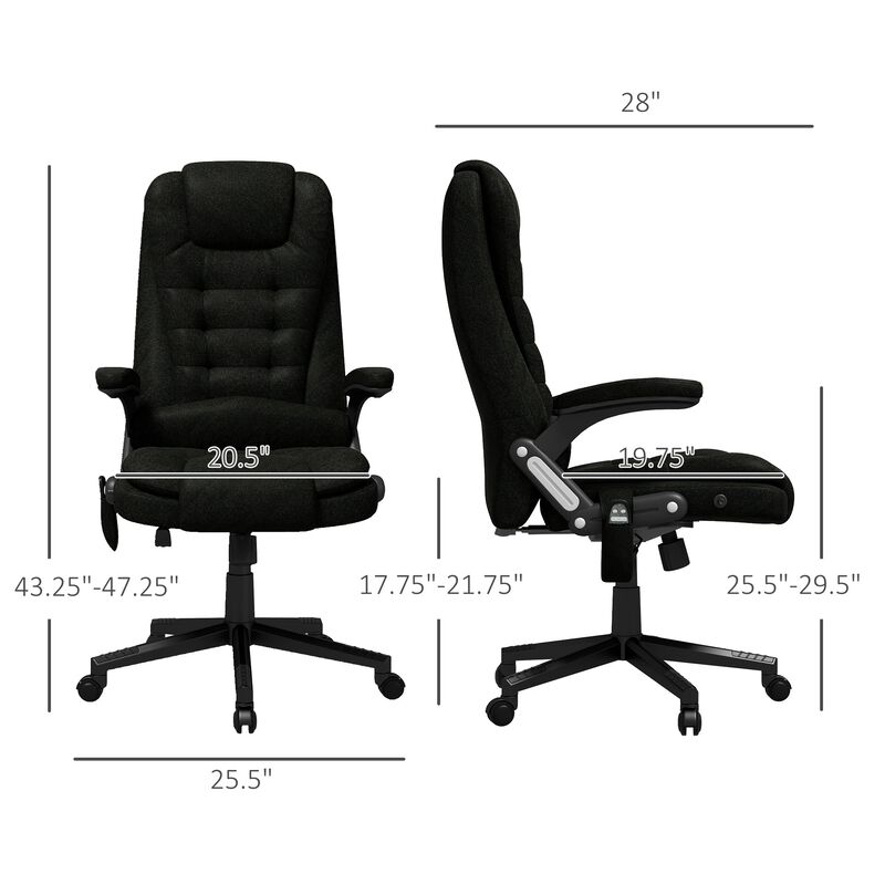 Black Linen Massage Office Chair: Heated, High Back, Remote