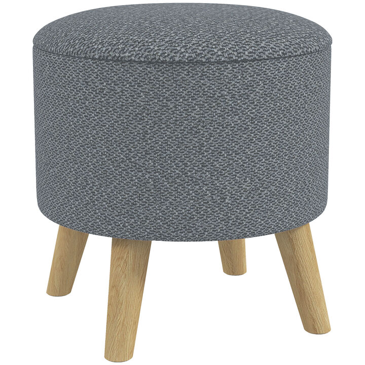 HOMCOM Round Storage Ottoman, Linen-Feel Fabric Upholstered Foot Stool with Removable Top, Padded Seat, Hidden Space and Wooden Legs for Living Room, Gray