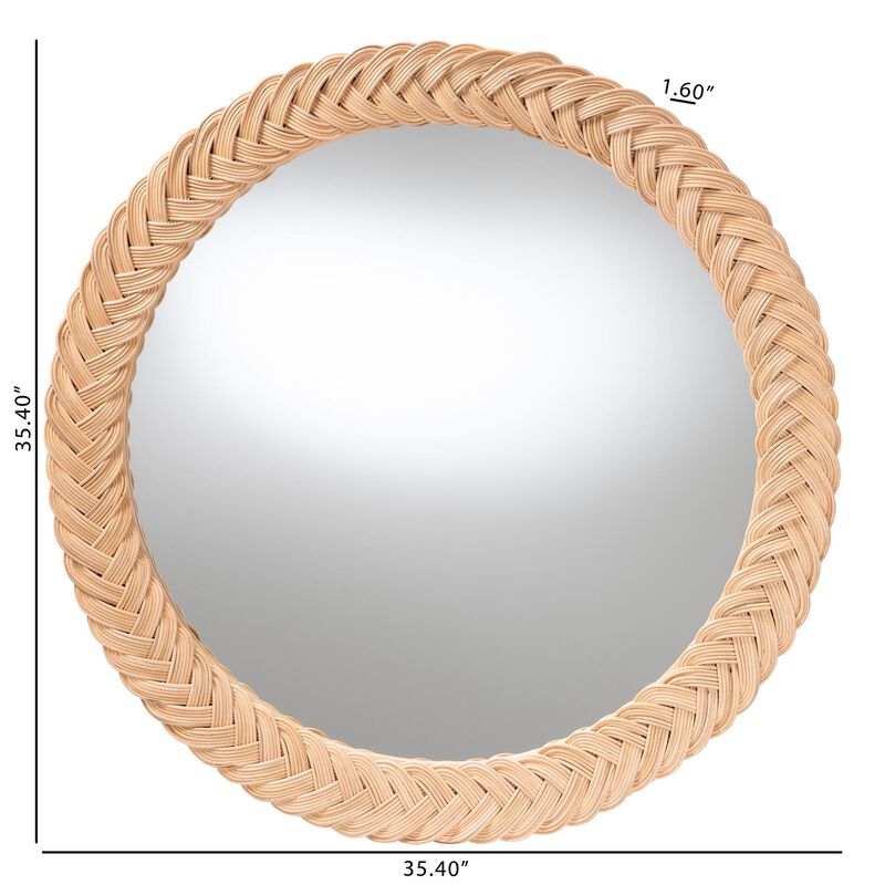 bali & pari Nara Natural Rattan Wall Mirror &ndash; Handwoven Braided Wicker Frame, Coastal Boho Wall Decor for Entryway, Bedroom, or Living Room, Round image number 3