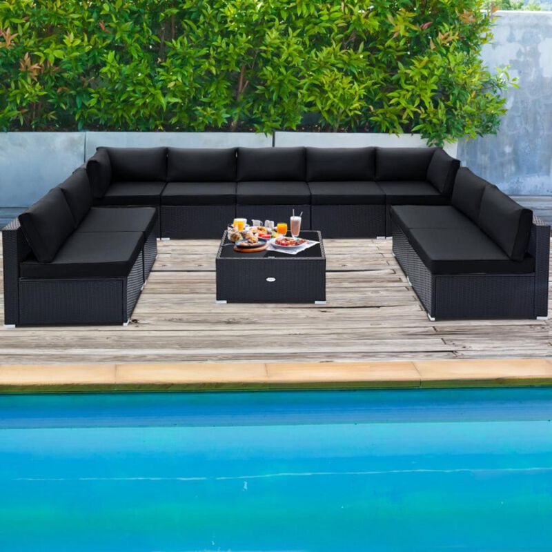 Hivvago 10 Piece Outdoor Wicker Conversation Set with Seat and Back Cushions