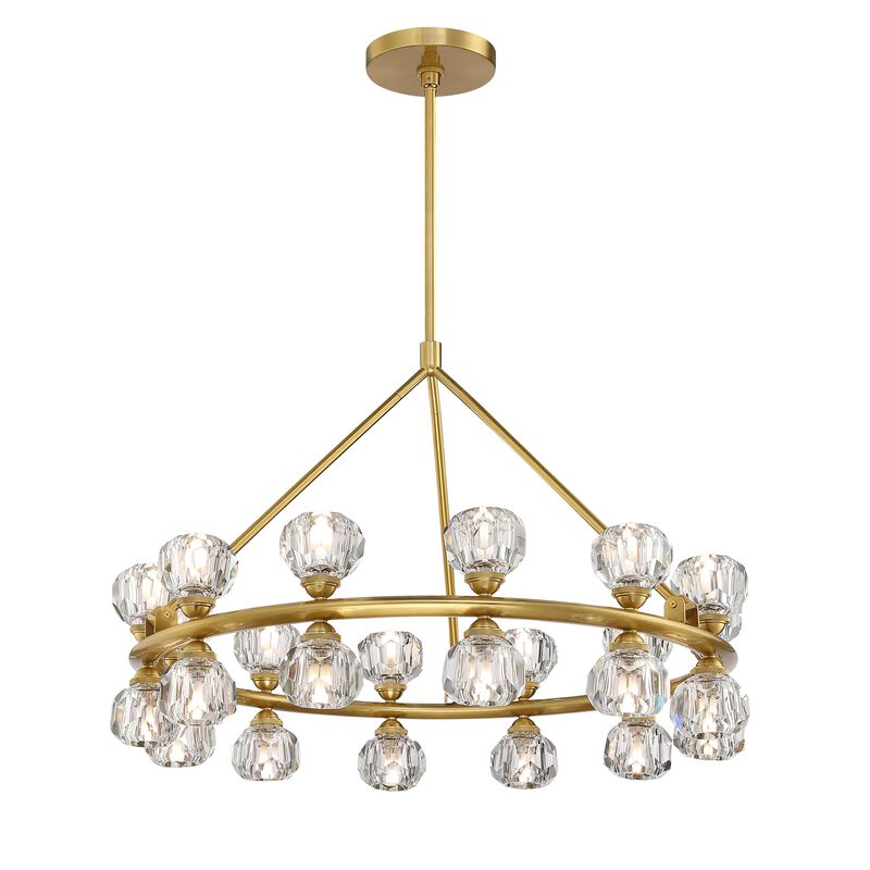 28" 24-Light Led Modern Luxury Double Layer Cut Diamond Crystal Wagon Wheel Chandelier, Warm Gold Circular Ceiling Pendant Light For Living Room, Dining Room image number 0