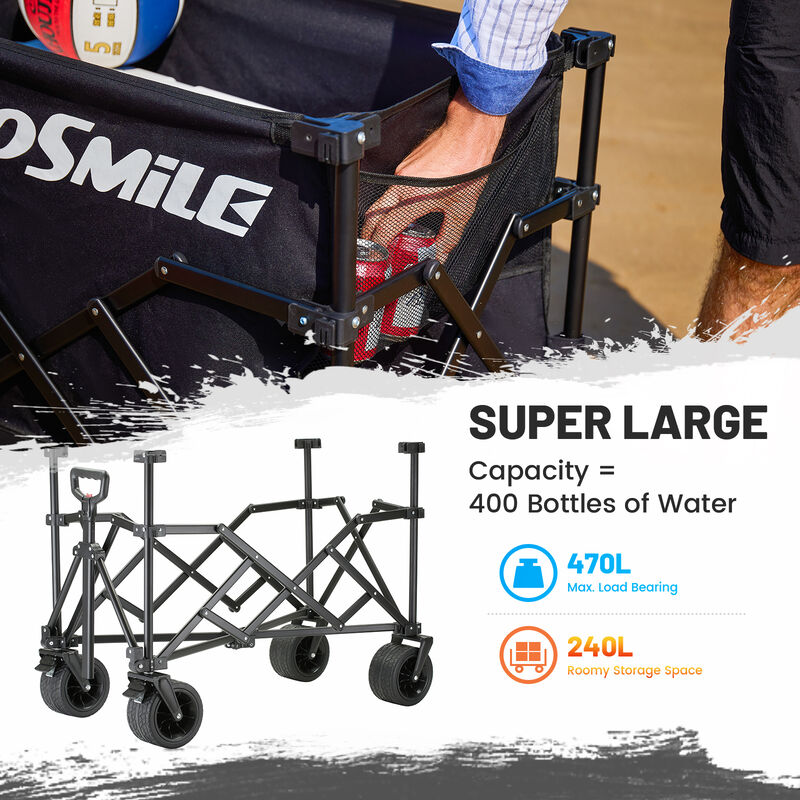 EchoSmile 6.85 cu. ft. Fabric Portable Garden Cart with Adjustable Rolling Wheels in Black