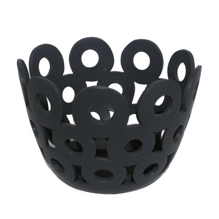 Laura Round Bowl with Circular Cutout Patterns, Black Ceramic 11 Inch