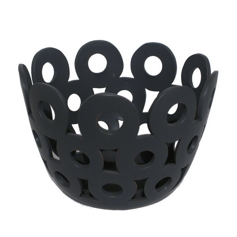 Laura Round Bowl with Circular Cutout Patterns, Black Ceramic 11 Inch image number 0