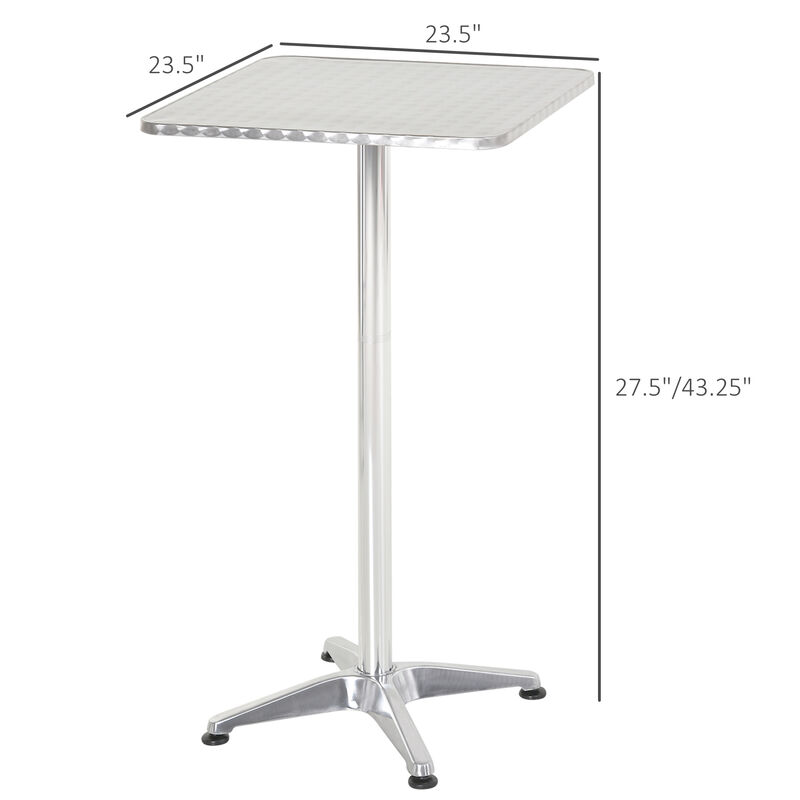 24"L Adjustable Height Pub Bar Table Home Silver Aluminum Indoor Outdoor Patio