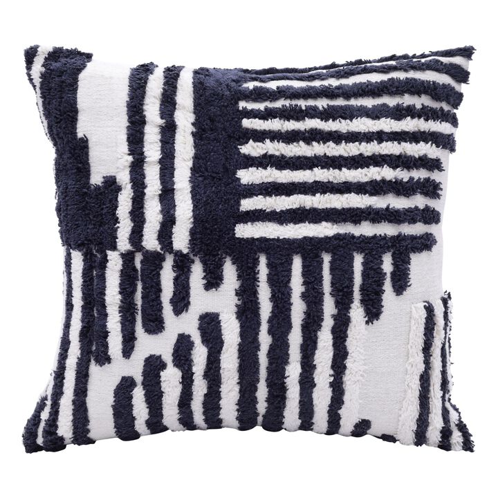 HomeRoots 22" Navy and White Geometric Cotton Throw Pillow